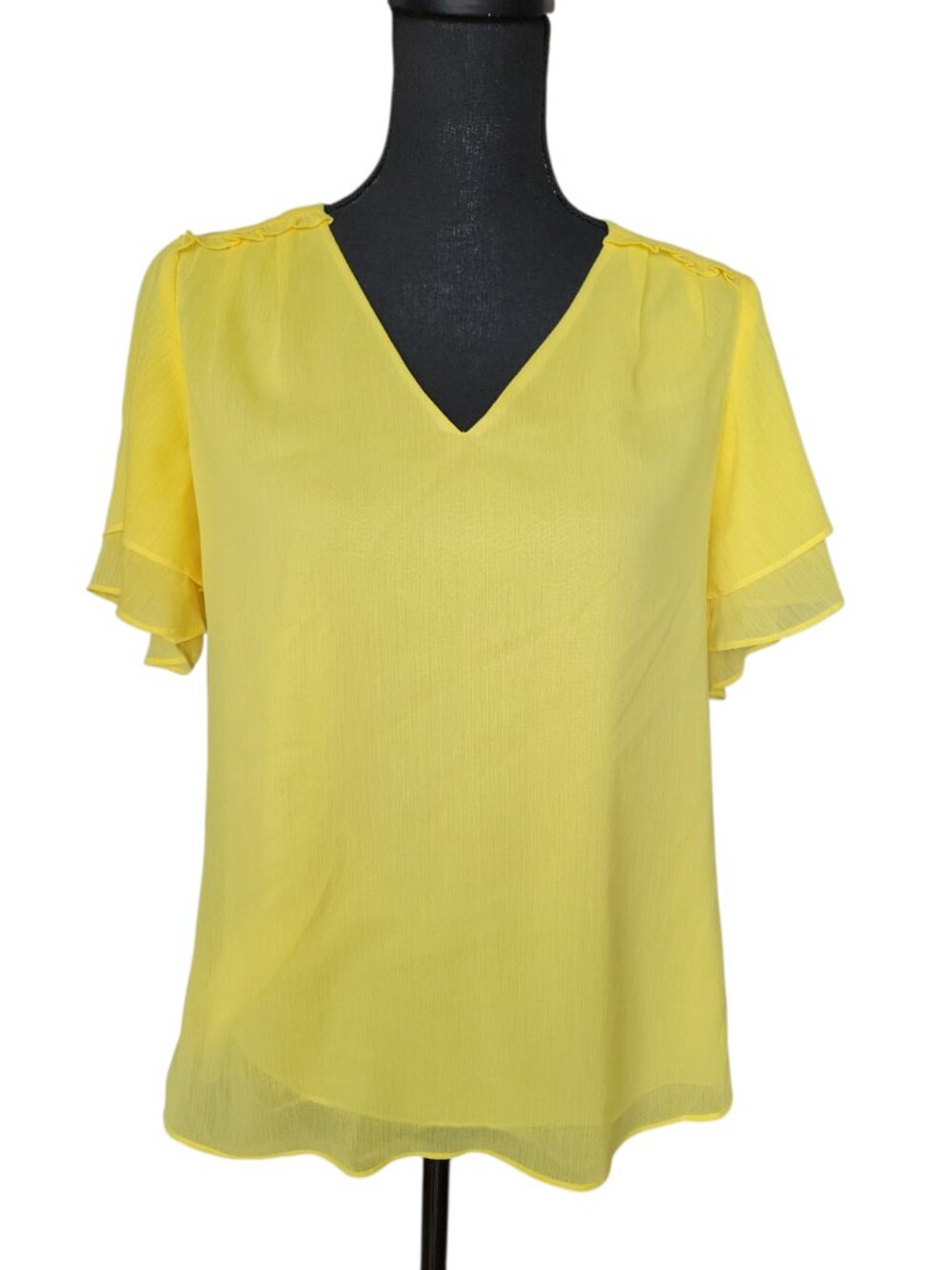Banana Republic Yellow Flutter Sleeve V-Neck Blouse Women's Size S